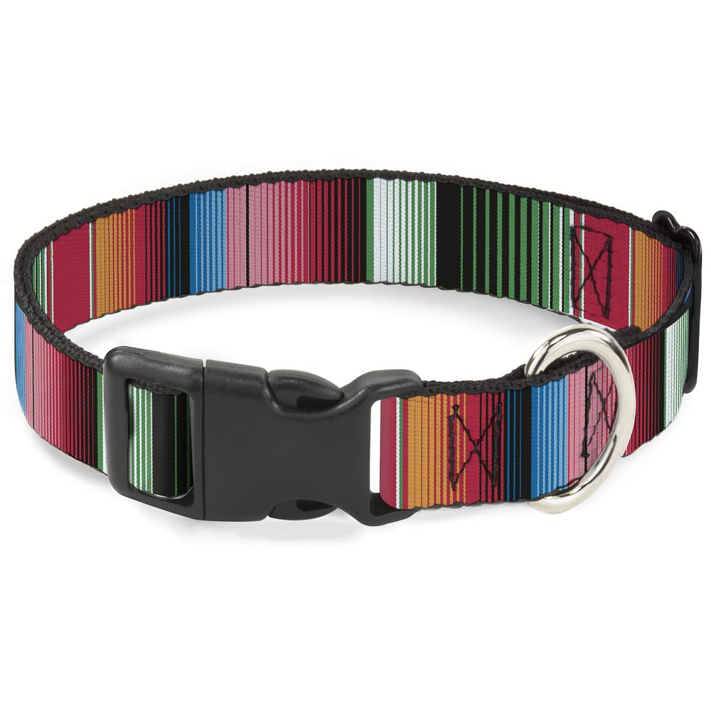 Buckle-Down Plastic Clip Collar - Zarape5 Vertical Multi Color Stripe - 1.5' Wide - Fits 18-32' Neck - Large
