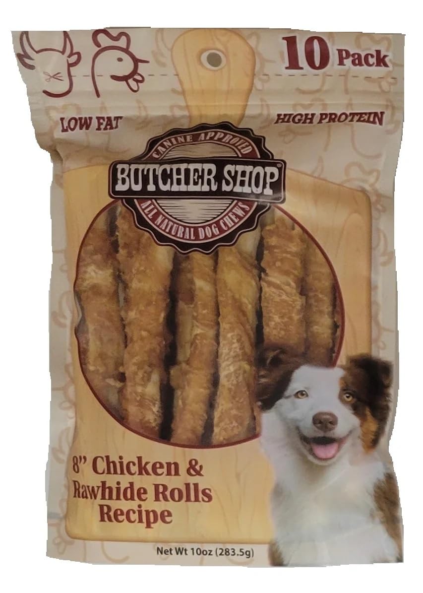 Butcher Shop 8    Chicken & Rawhide Rolls Dog Treats (2 Pack - 20 Rolls)