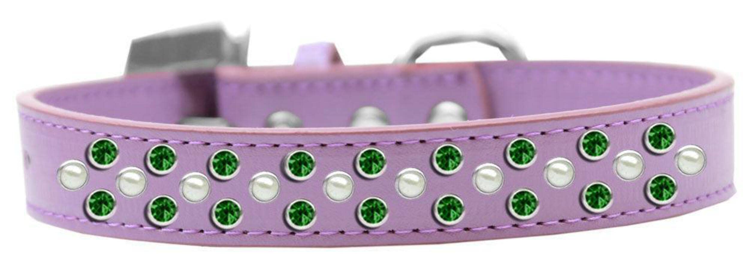 Mirage Pet Products Sprinkles Dog Collar with Pearl and Emerald Green Crystals, Size 12, Red