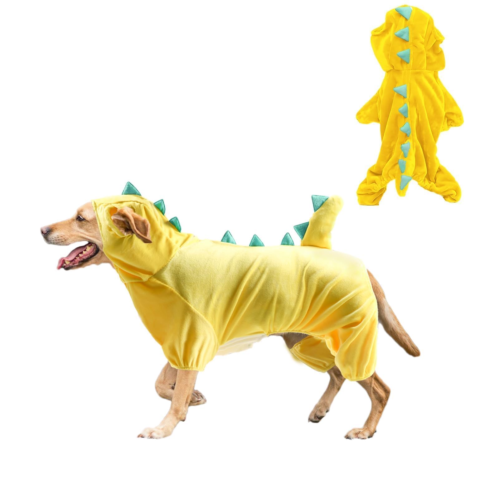 Hotumn Dinosaur Dog Halloween Costume Pet Dino Hoodie For Medium Dogs (X-Large, Yellow)