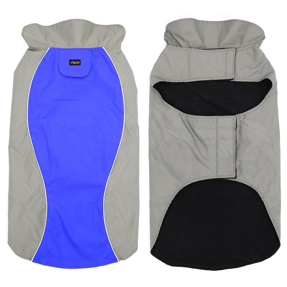 VIZPET Dog Raincoat Waterproof Jacket, High Visibility Vest for Small Medium Large Dogs, Blue-L, Nylon