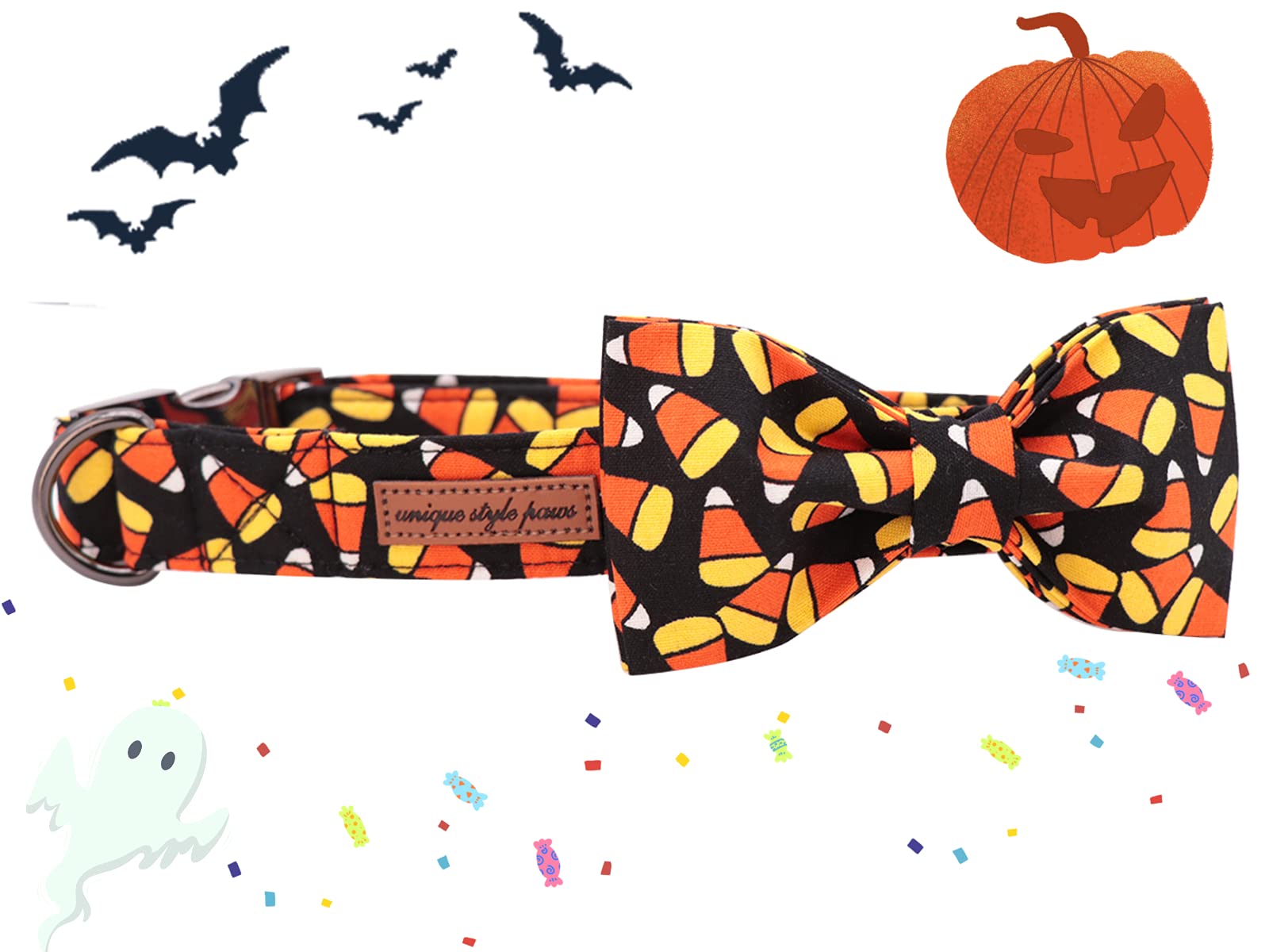 Unique Style Paws Helloween Dog Collar, Puppy Collar With Bowtie, Adjustable Dog Collar Pet Gift For Small Medium Large Dogs