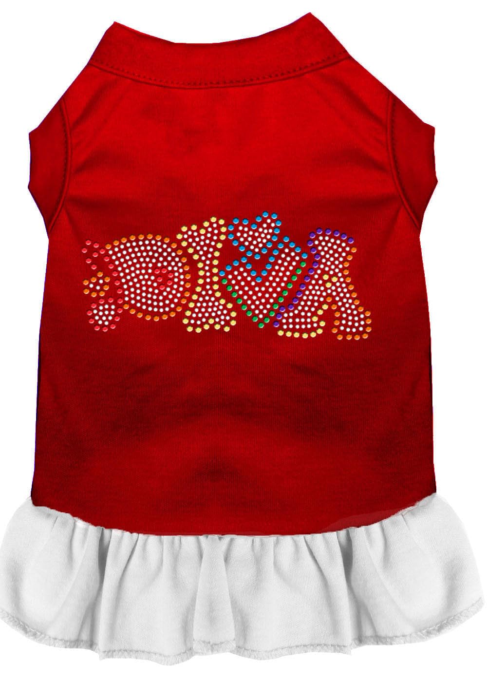 Rhinestone Pet Dog & Cat Dress Rhinestone, &quot;Technicolor Diva&quot; Red W/White XS (0-3 lbs.)
