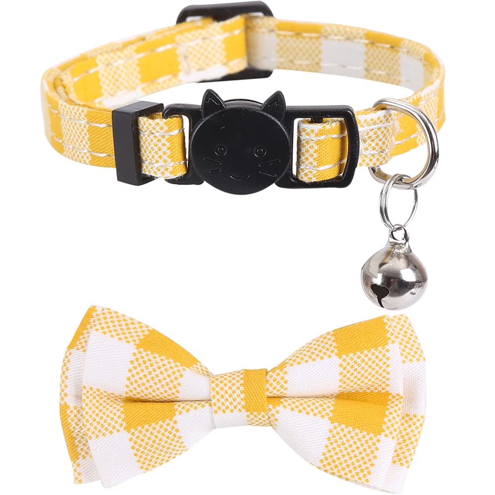 Lamphyface 2 Pack/Set Cat Collar Breakaway With Cute Bow Tie And Bell Plaid Flower For Kitty Adjustable Safety