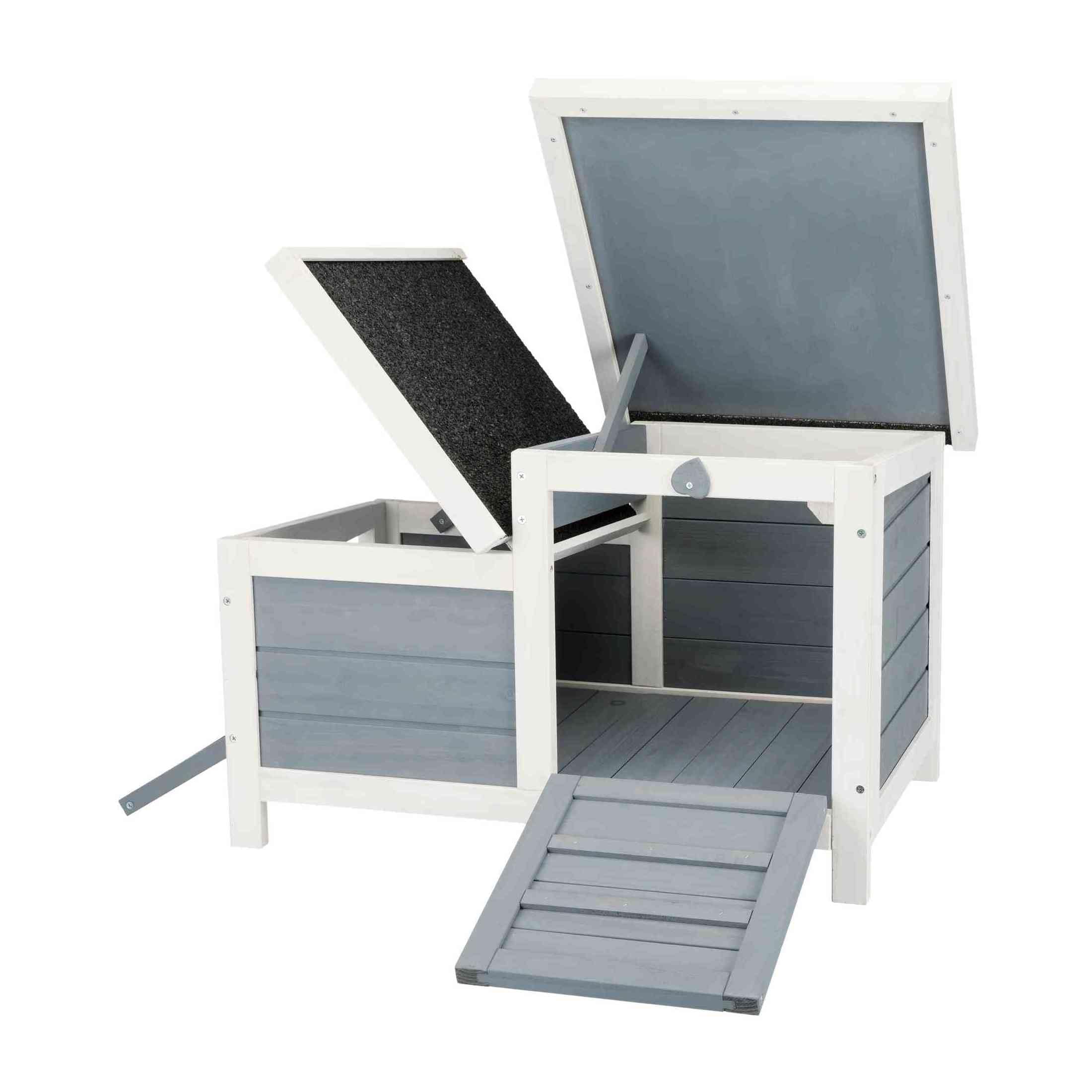 Trixie Small Pet House, Wooden Outdoor Shelter, Weatherproof Pet Home, Ideal For Cats, Rabbits, Bunnies, Guinea Pigs, Gray