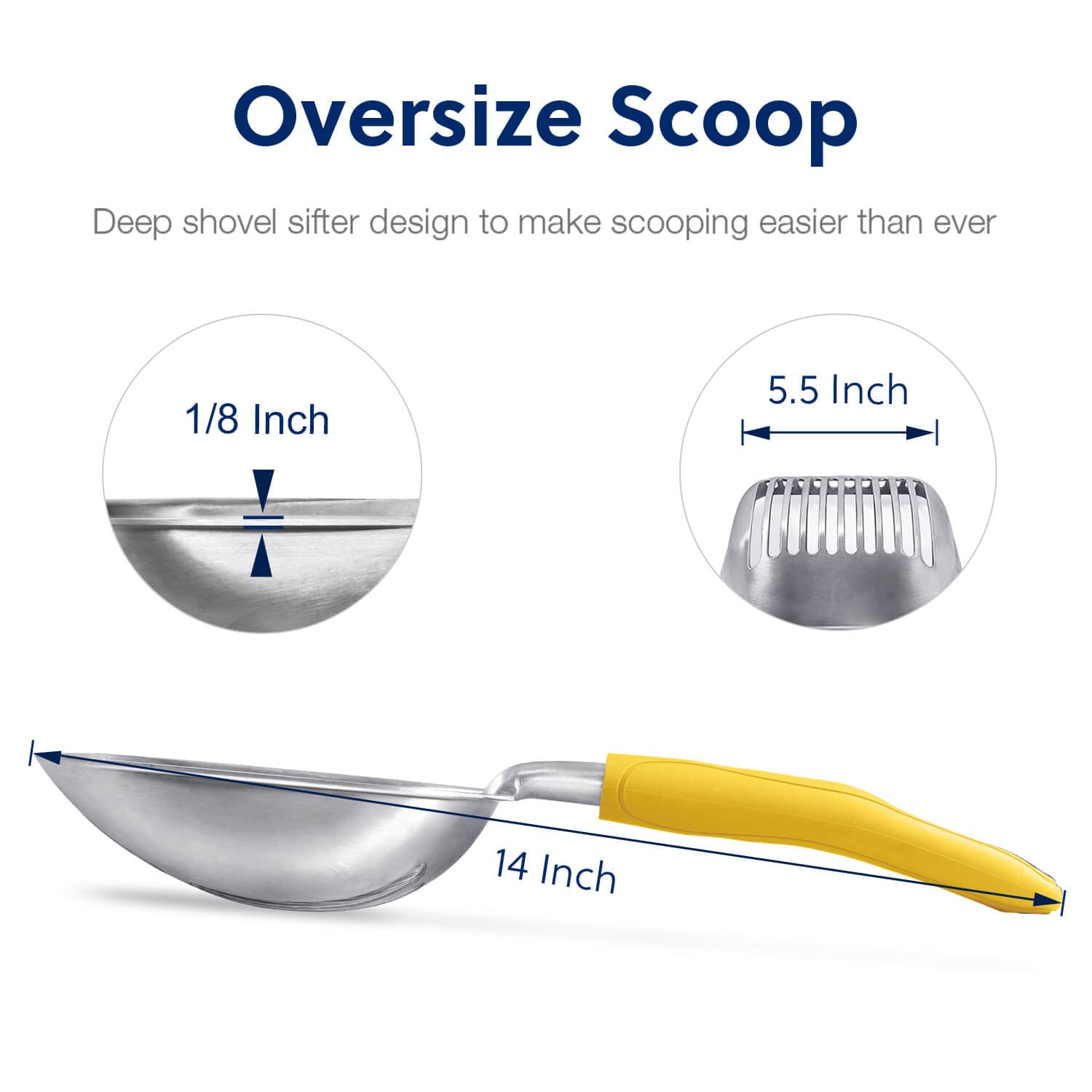 Wepet Cat Litter Scoop, Aluminum Alloy Sifter, Kitty Metal Scooper, Deep Shovel, Long Handle, Poop Sifting, Kitten Pooper Lifter, Durable, Heavy Duty, For Litter Box
