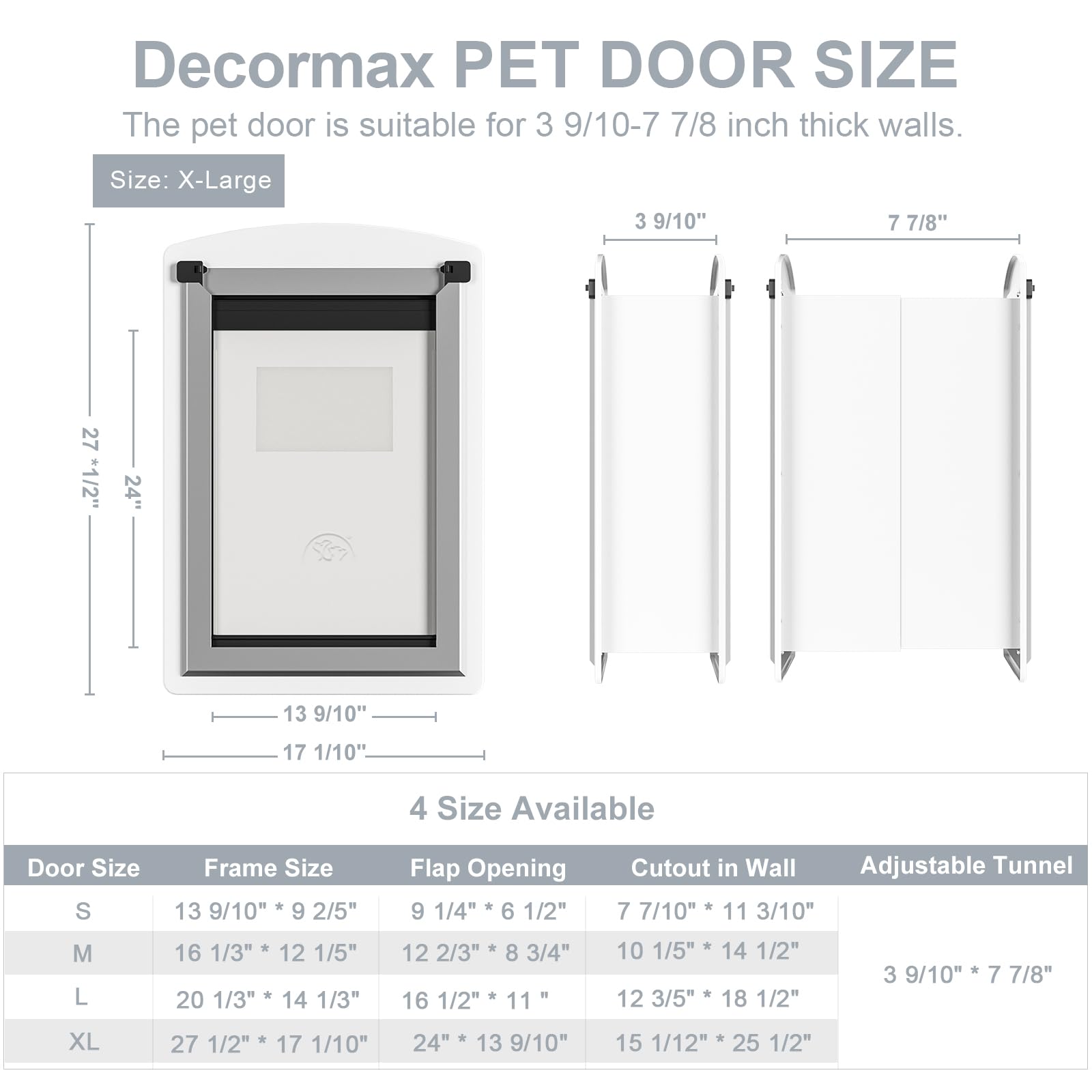 DECORMAX Steel Dog Door for Wall, Telescoping Tunnel and Steel Frame, Double Magnetic Flaps and 2 Sliding Lock Panels, Easy to I