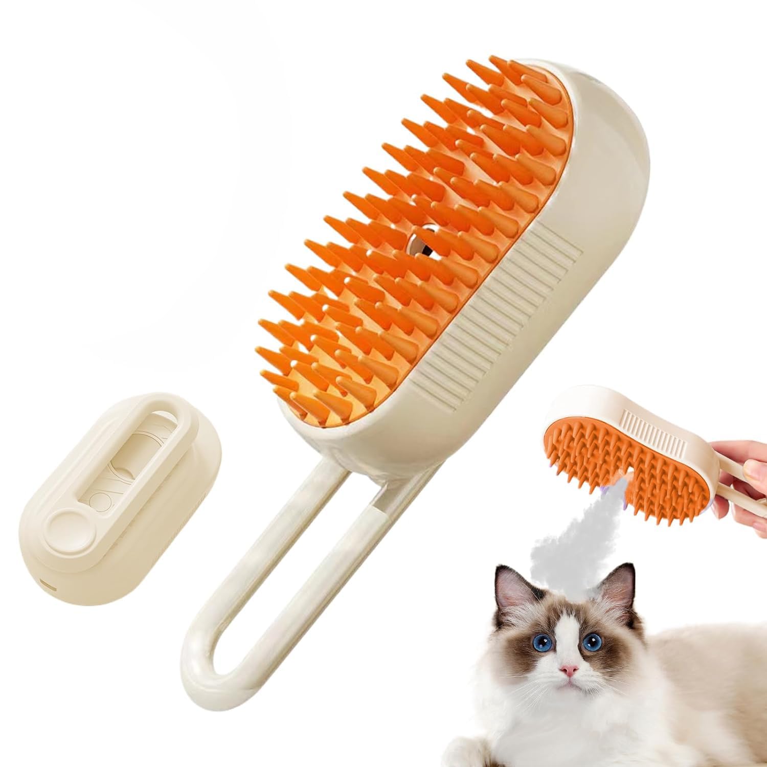 Naisi Cloud Care Cat Brush, 2024 Best Cat Steam Brush, Pet Steam Cat Brush, 3-In-1 Self-Cleaning Cat Brush With 360 Rotating Arm