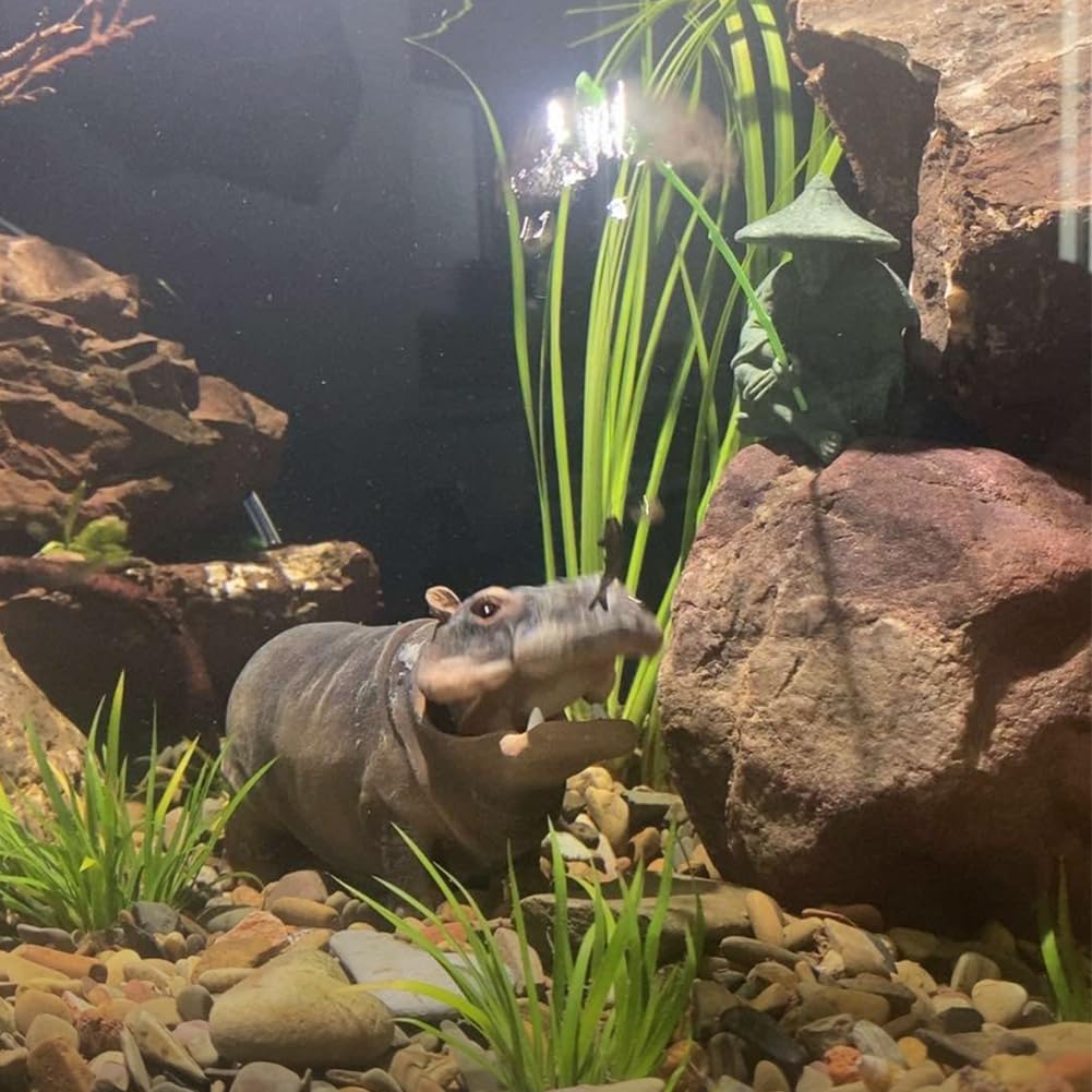 Flitsvuur Fish Tank Bubbler Decorations Aquarium Ornament Kit with Air Stone Pump - Hippo Aquarium Decor (9.8ft Tube)