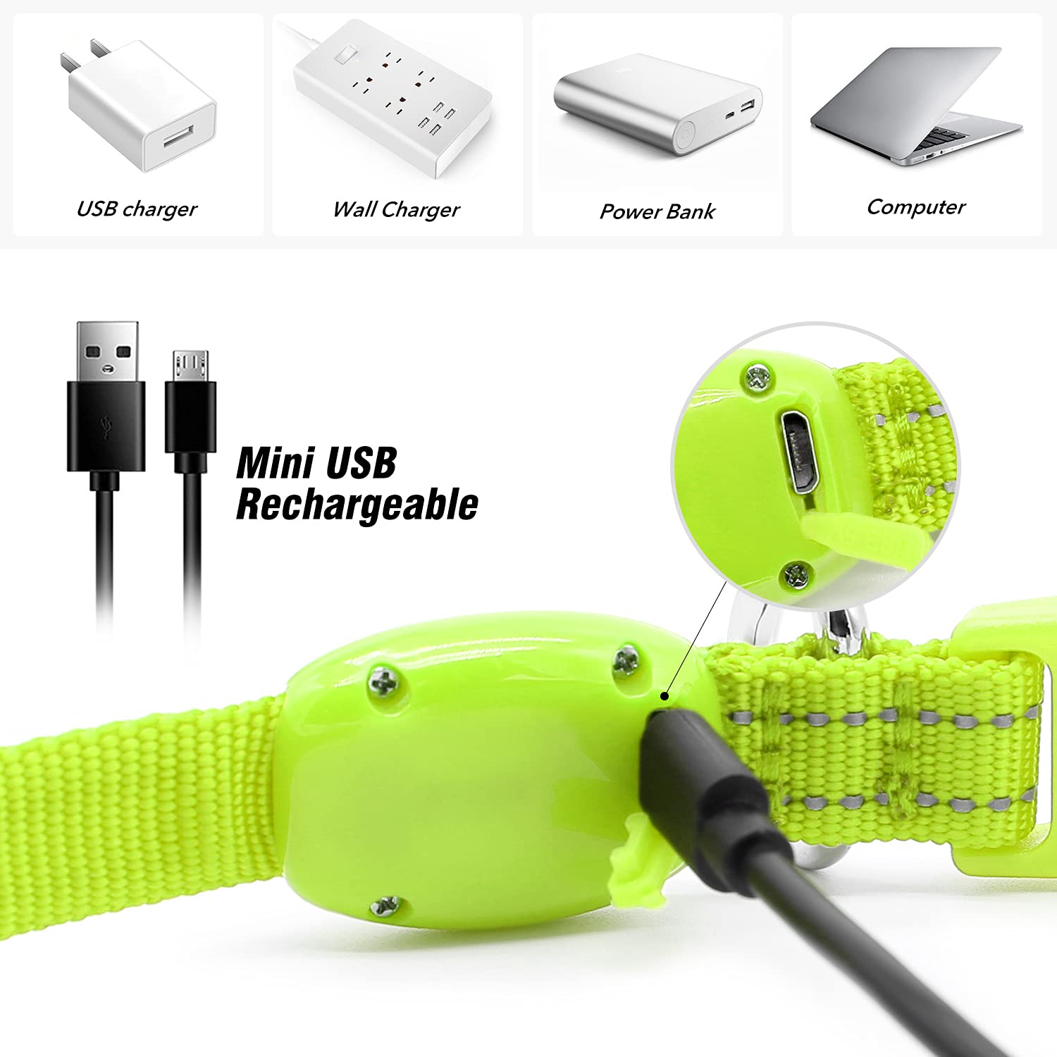 Visinite Light Up Dog Collars For Small Dogs,Led Dog Collar Light Rechargeable,Fully Adjustable Lighted Dog Collar,Glow In The Dark Dog Collars With Dog Lights For Night Walking,Green