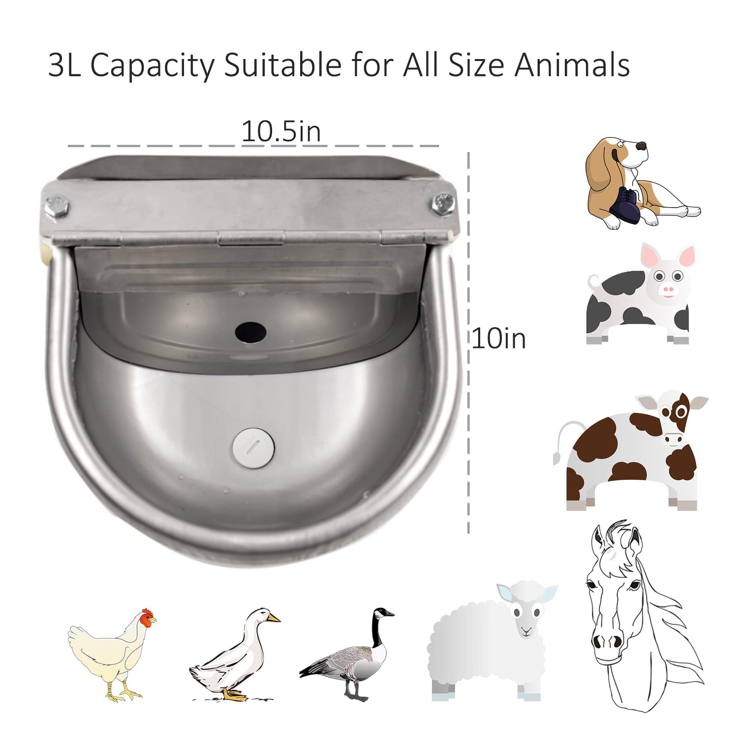 Automatic Water Dispenser for Dog Water Bowl Dispenser Large Size Stainless-Steel Waterer Feeder Self Filling Water Trough for P