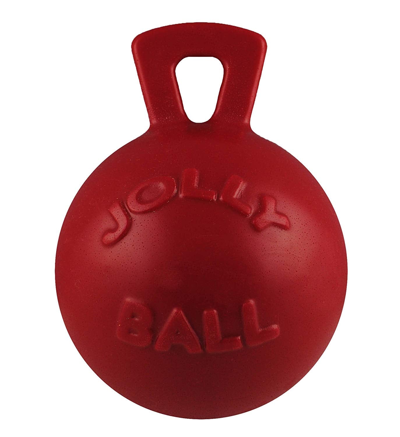 Jolly Pets Tug-N-Toss Heavy Duty Dog Toy Ball With Handle, 4.5 Inches/Small, Red