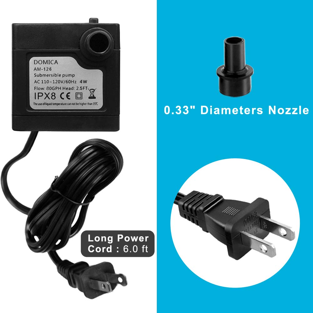 Domica (80Gph 4W) Mini Submersible Water Pump For Pond, Aquariums, Fish Tank, Hydroponics, Tabletop Fountain, Pet Fountain, Indo