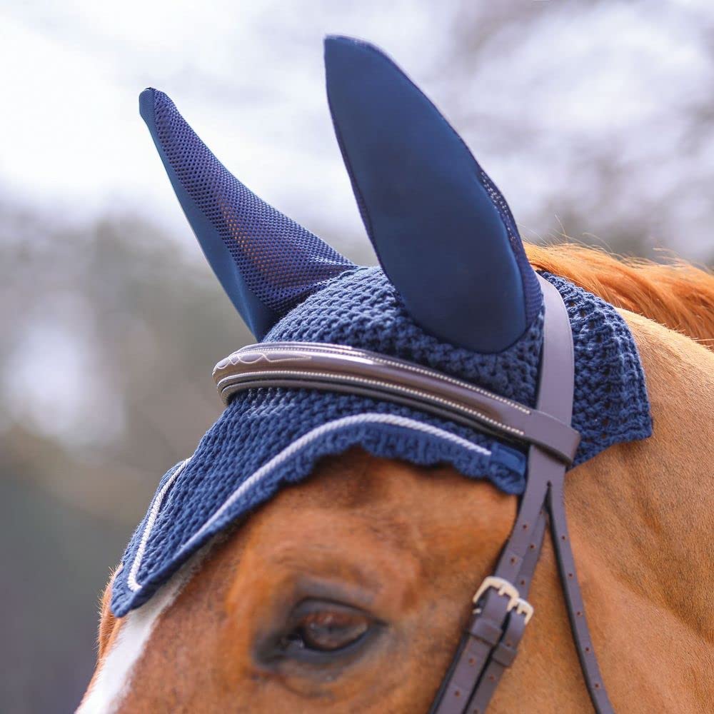 Dura-Tech Quiet & Cool Ear Bonnet | Color Black | Enhanced Horse Focus | Durable Mesh and Neoprene Construction | Elegant Croche