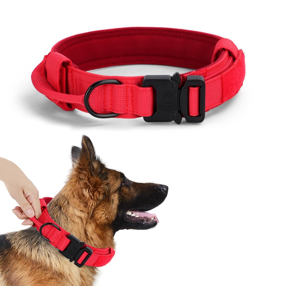 Tactical Dog Collar, Military Training Adjustable Nylon Dog Collar With Control Handle And Quick-Release Heavy Metal Buckle For 