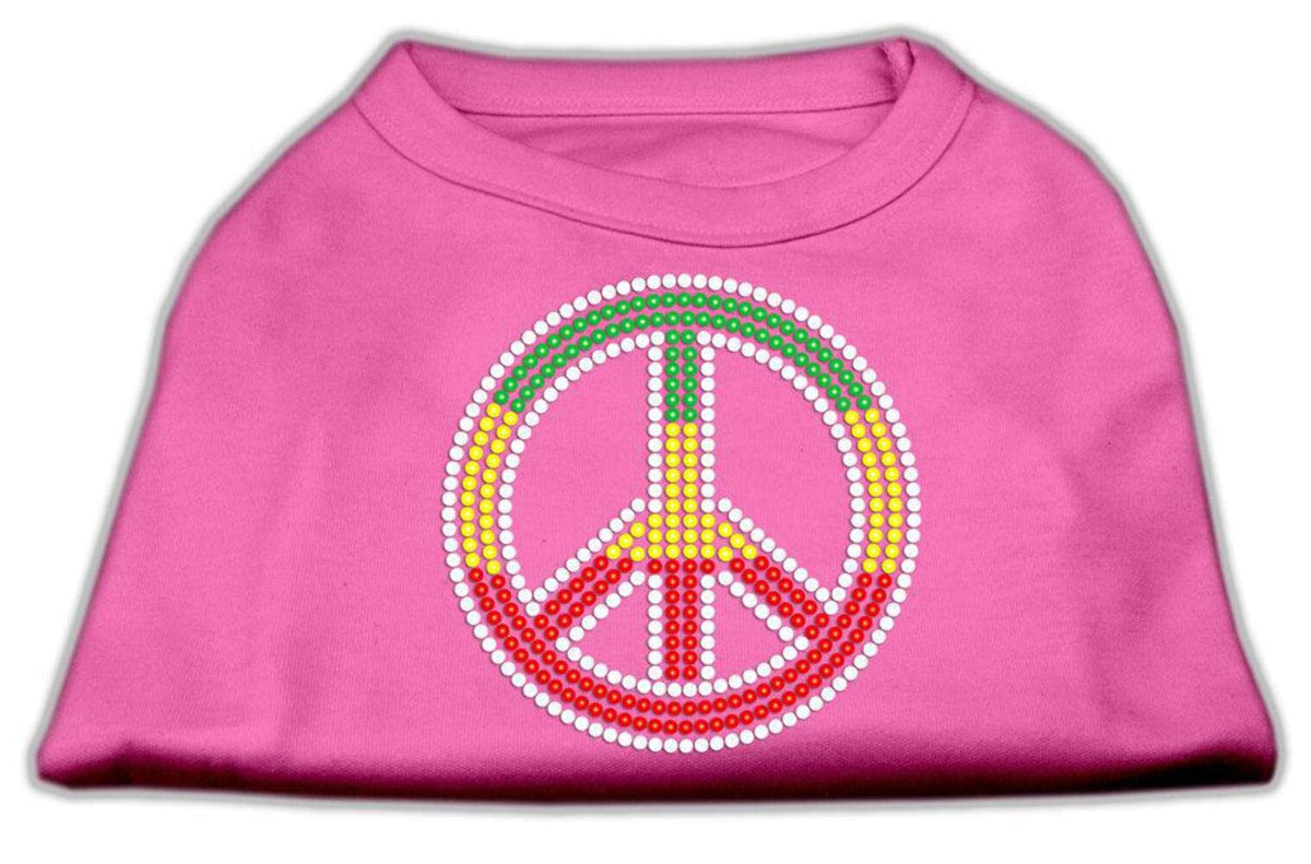 Pet Dog & Cat Shirt Rhinestone, &quot;Rasta Peace Sign&quot; Bright Pink XS (0-3 lbs.)