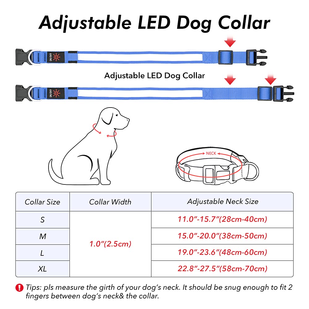 Bseen Light Up Dog Collars - Reflective Led Dog Collar, Rechargeable Dog Glow Collar, Waterproof Glowing Dog Collar Lights For Night Walking (Royal Blue, Large)