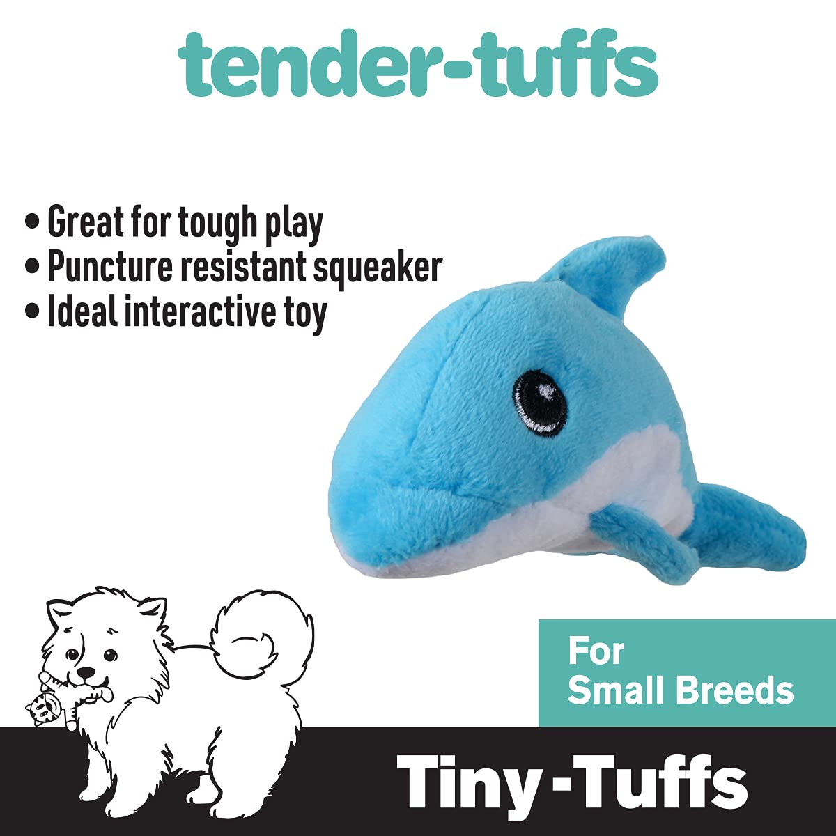 Smartpetlove Tender-Tuffs Tiny - Tough Plush Dog Toys For Puppies And Small Breeds - Stuffed Blue Dolphin With Puncture Resistan