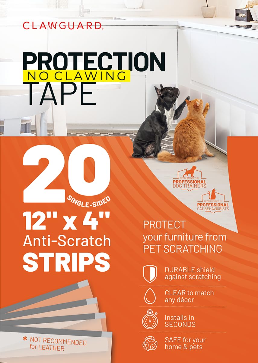 Clawguard Protection Tape 20-Pack Surface Protectors From Dog And Cat Scratch - Anti Scratch For Cats - Door Guards For Dogs - T