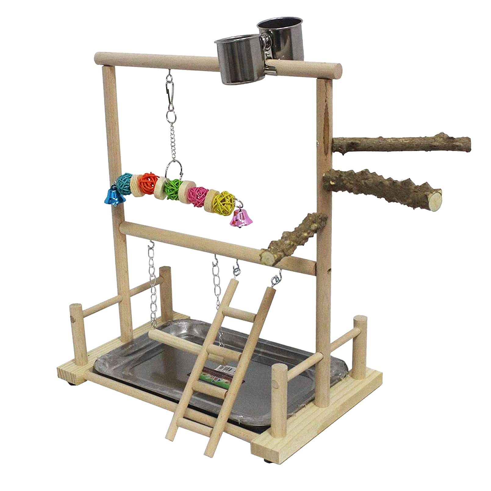 Kathson Bird Play Stand Parrot Perch Stand Natural Wood Bird Playground Playstand For Cockatiel Conures Parakeet Parrots Budgie Lovebird Finch Small Birds