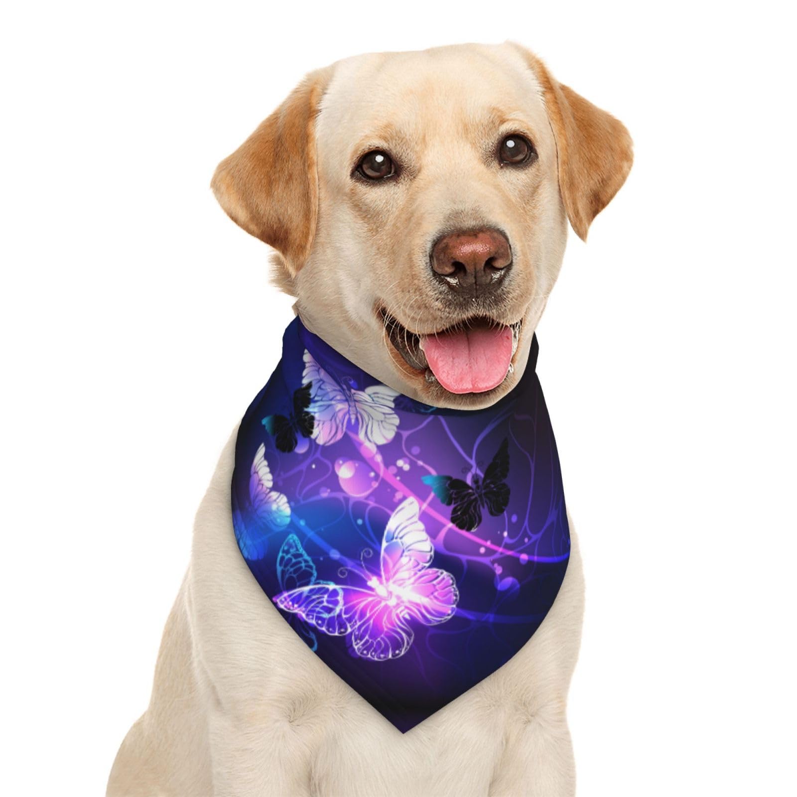 Glowing Night Butterflies Dog Bandana Scarf Triangle Bibs Pet Accessories Cat Kerchief White25 One Size