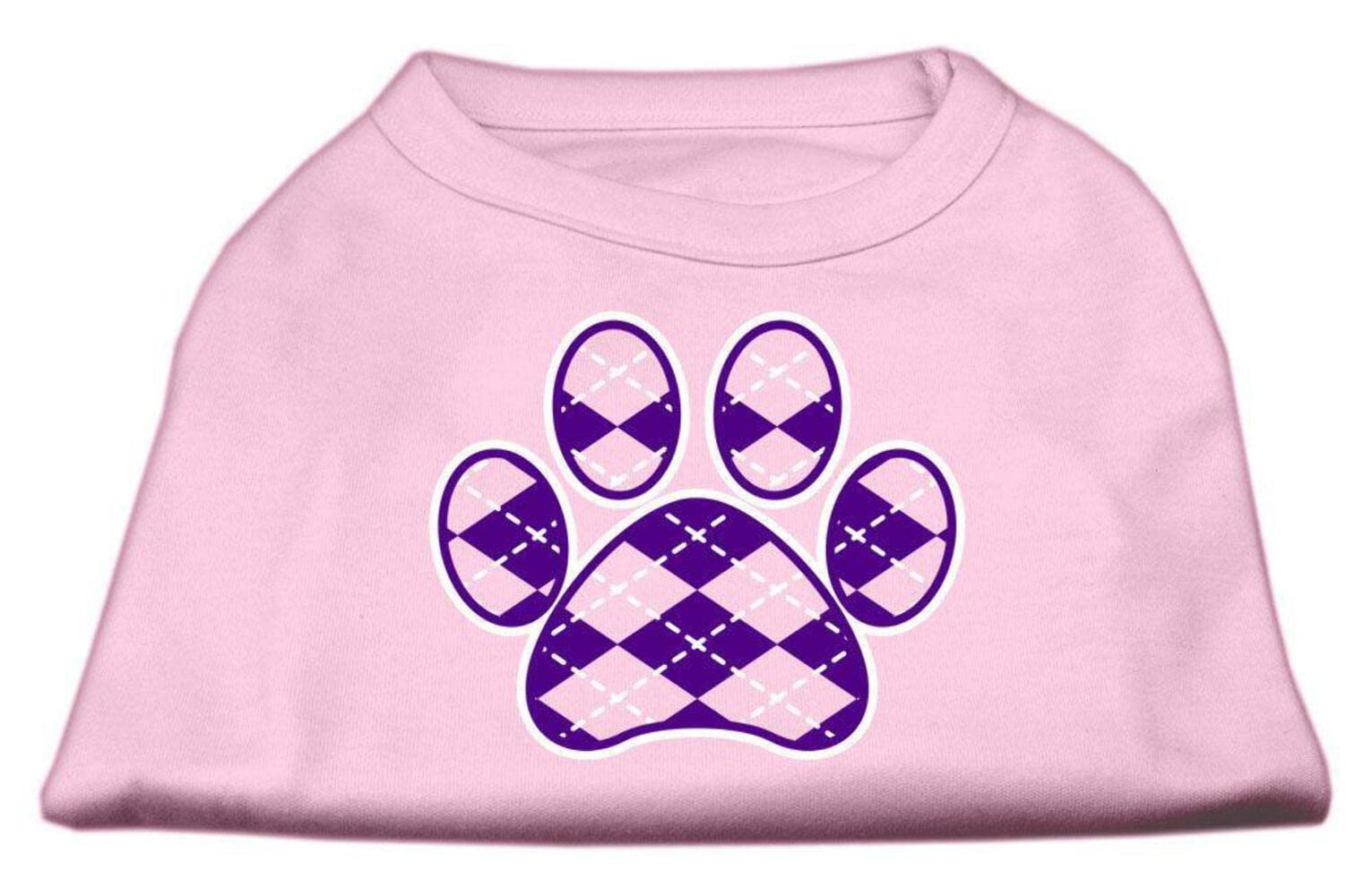 Pet Dog & Cat Shirt Screen Printed, 'Argyle Paw Purple' Black Md (6-10 Lbs.)