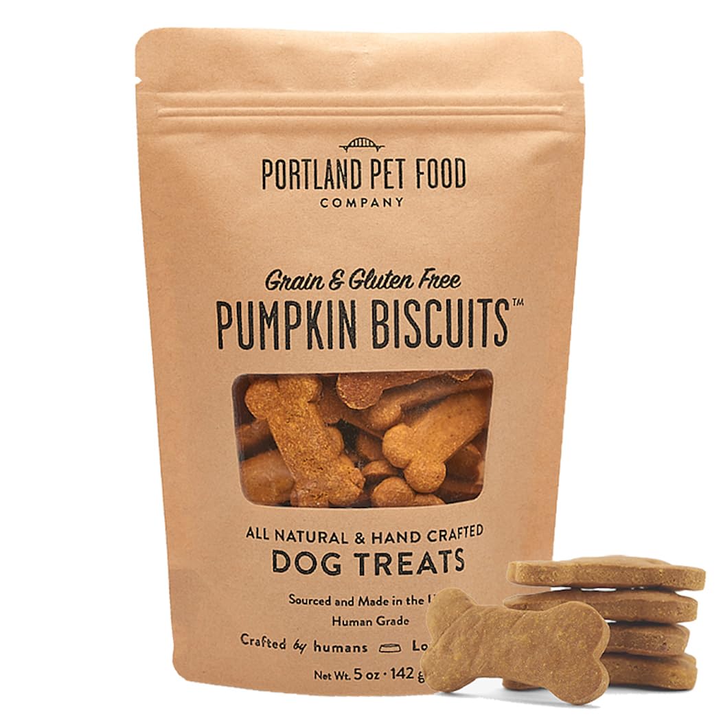 Crafted By Humans Loved By Dogs Portland Pet Food Company Pumpkin Biscuit Dog Treats - Vegan, Gluten-Free, All Natural, Grain-Free, Human-Grade Ingredients, Made In The Usa - 1-Pack (5 Oz)