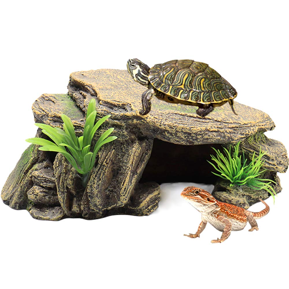 La La Pet Reptile Hide Box Reptile Hideouts Resin Rock Gecko Hides and Caves Lizard Habitat Decor Small Animal Hideaway Basking 