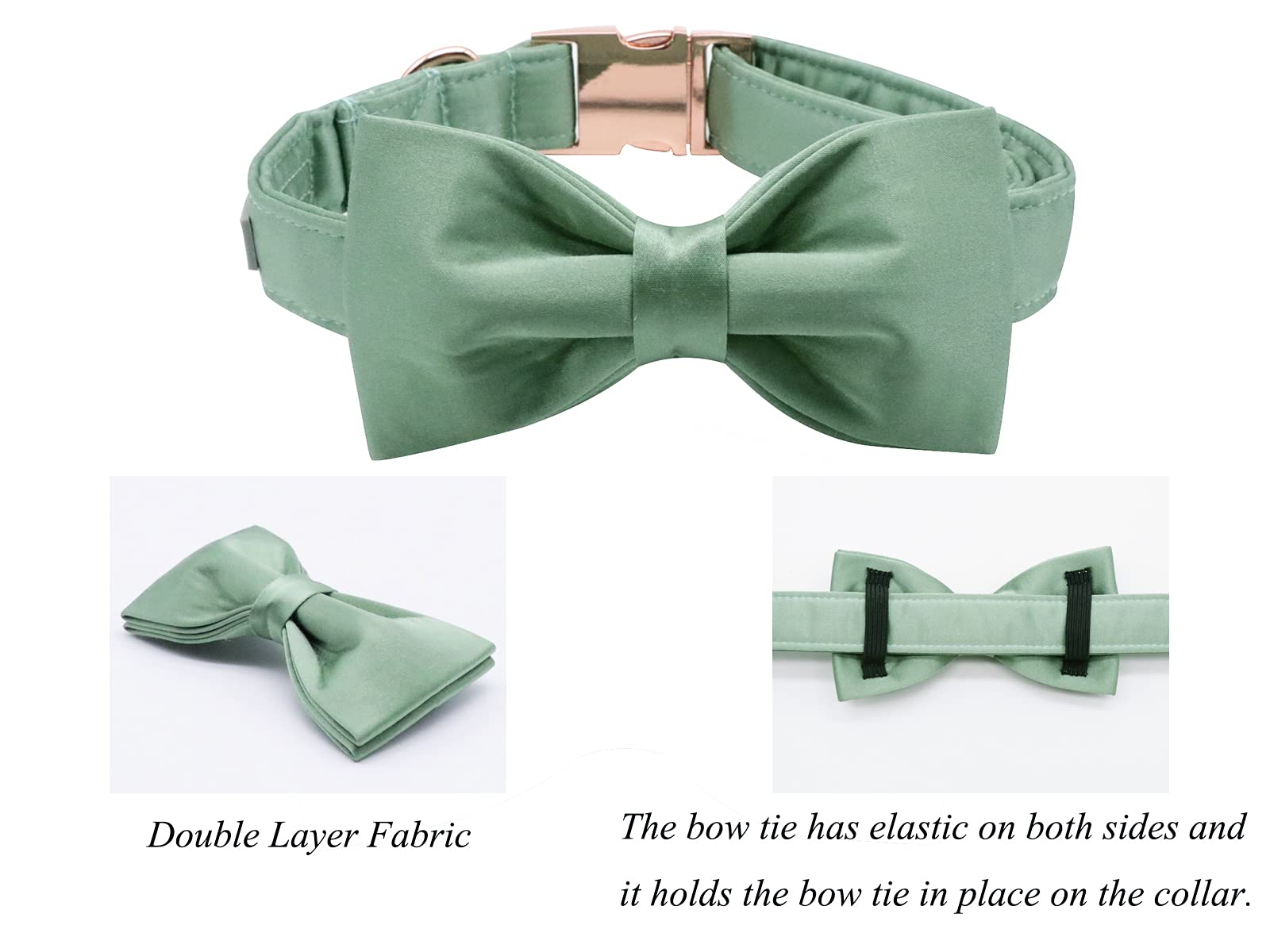 Lionet Paws Bowtie Dog Collar - Comfortable Silk Green Dog Collar With Detachable Bow Tie For Large Dogs, Neck 16-24 Inches
