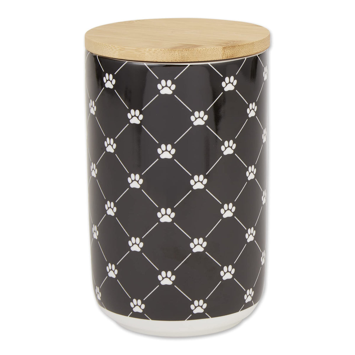 Bone Dry Trellis Paw Print Pet Treat Canister with Bamboo Lid Dog & Cat Treat Jar for Countertop Storage, Keep Training Bones & Biscuits Handy, 4x6.5 inches, Taupe