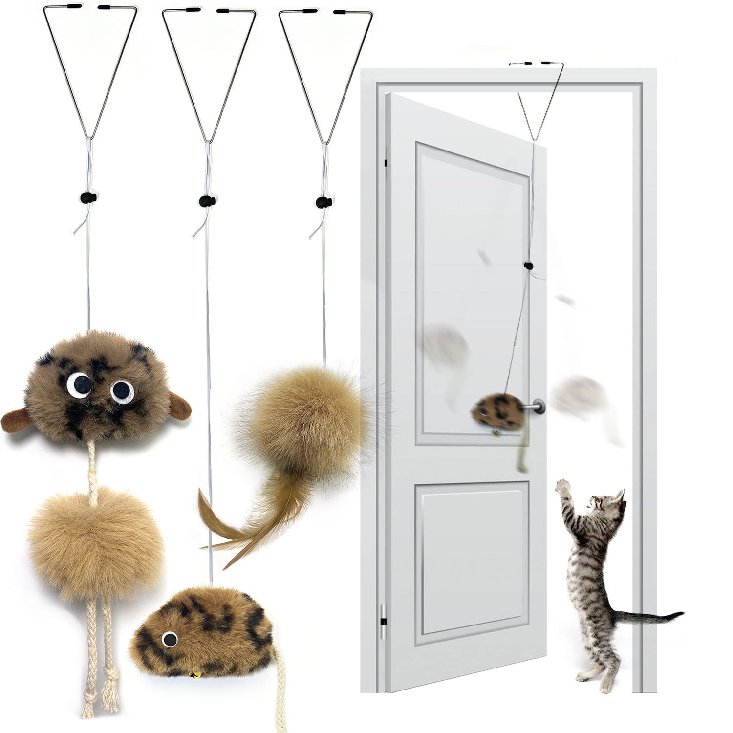 URMYONLY Cat Toys for Indoor Cats,Interactive Door Hanging Cat Toys Attached with Catnip/Feathers/Birds/Mouse Toys for Cats/Kitt