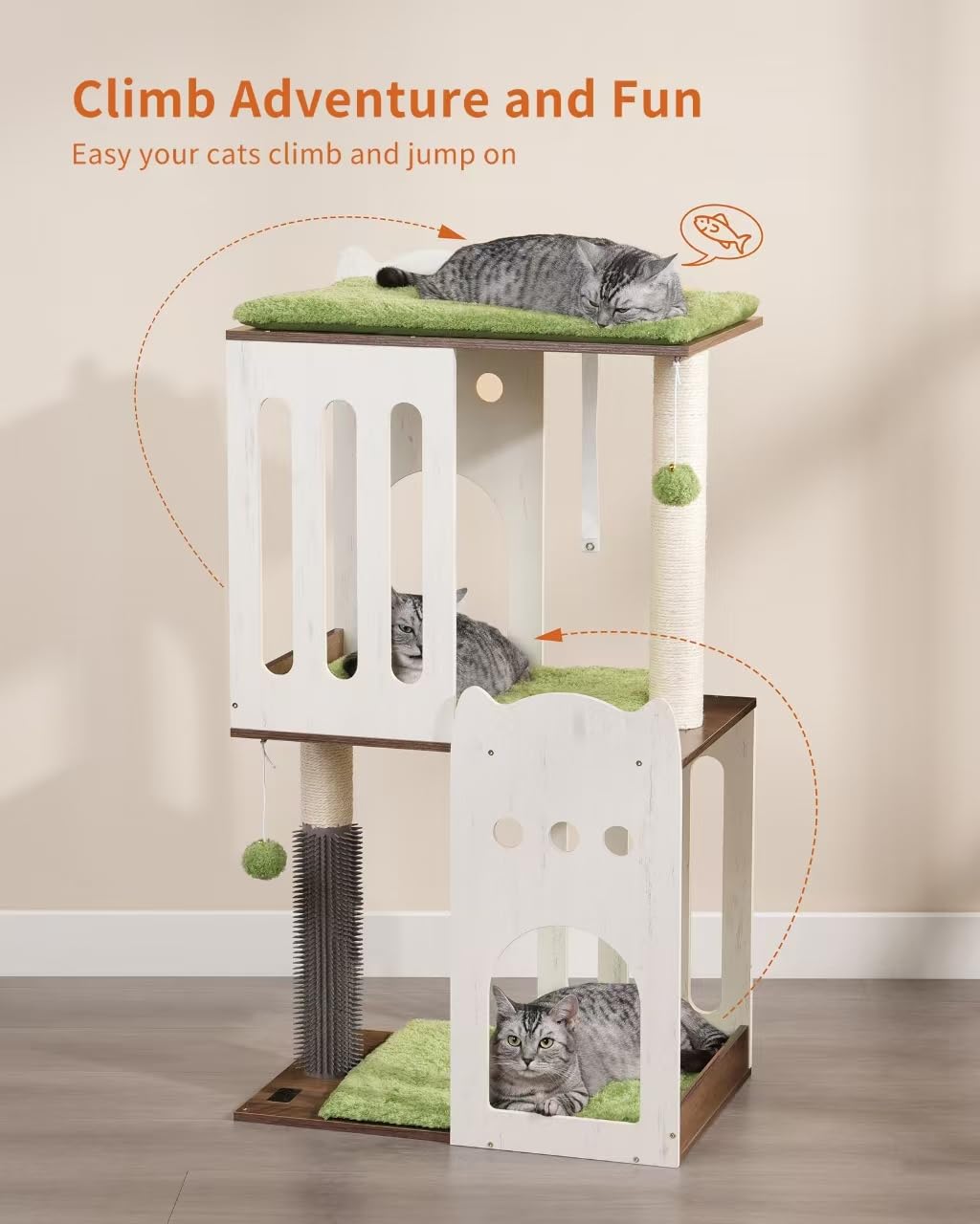 FourFurPets 43.7in 3-Tier Modern Cat Tree Tower Condo, Cat Scratch Posts for Indoor Cats, Big Plate, Two 19.7in Full Sisal Scrat