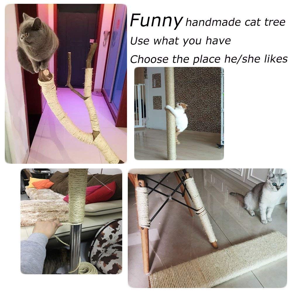 Yangbaga Cat Natural Sisal Rope For Scratching Post Tree Replacement, Hemp Rope For Repairing, Recovering Or Diy Scratcher, 6Mm Diameter, Come With A Play Ball 33Ft