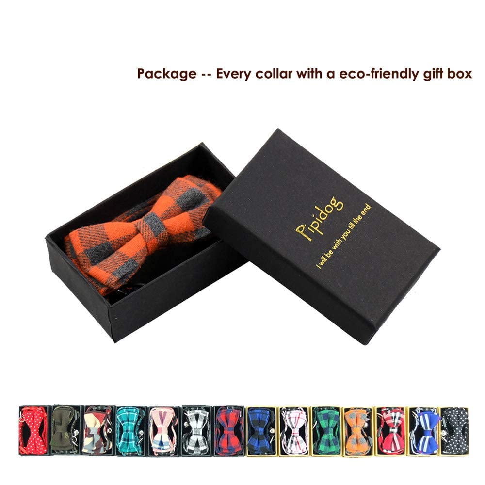 Cat Collars Breakaway With Bell And Bow Tie, Plaid Design Adjustable Safety Kitty Kitten Collar(6.8-10.8In) (Orange Plaid)
