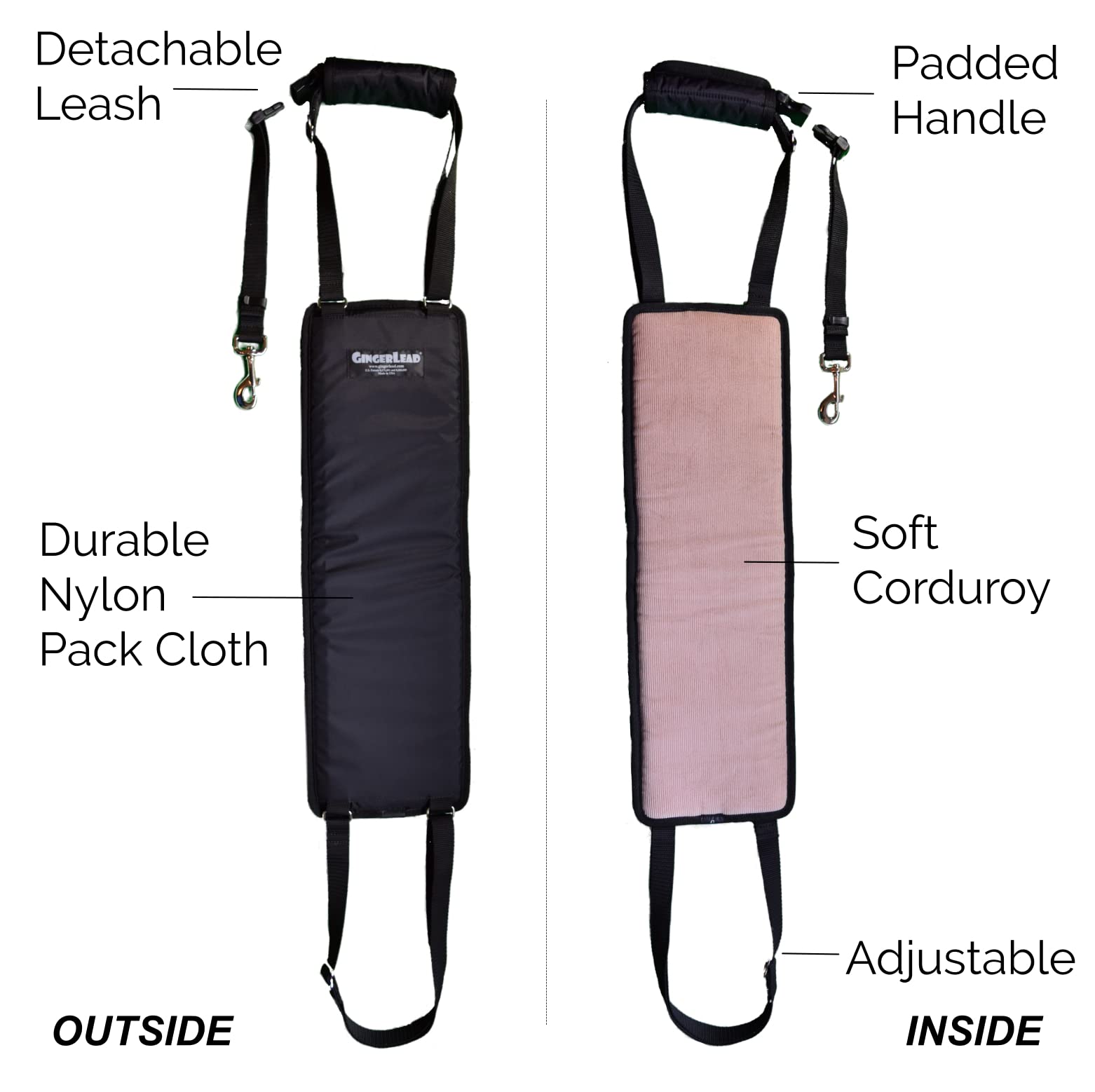 GINGERLEAD Dog Sling Support Harness, LG Female fits Big Dogs Over 65 lbs. Padded Rear Lift with Integrated Leash to Assist Seni