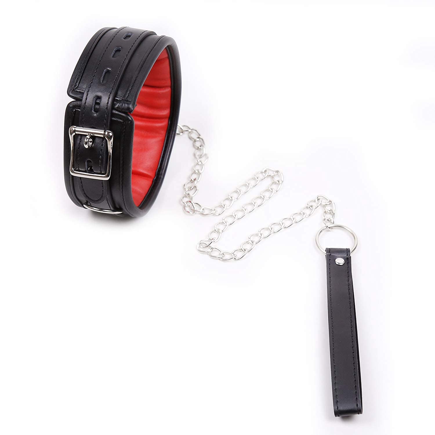 2 Pieces Black And Red Leather Collars Gothic Plush Leather Collars Choker With Chain Detachable Leash Rope Small Pet Collar