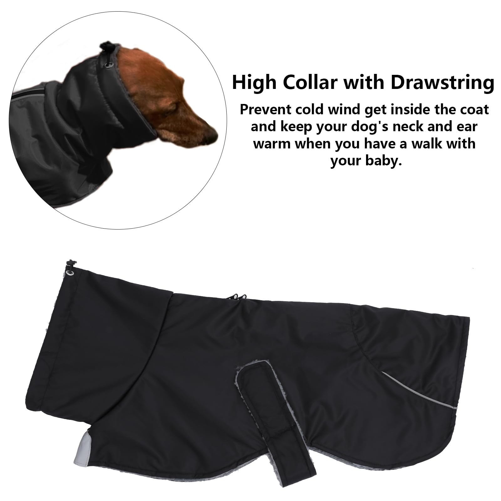 Dachshund Coats Waterproof, Perfect For Dachshunds, Sausage, Weiner Dog Winter Coat With Padded Fleece, Puppy Snowsuit With Adjustable Bands And High Vis Reflective Trim - Black - L