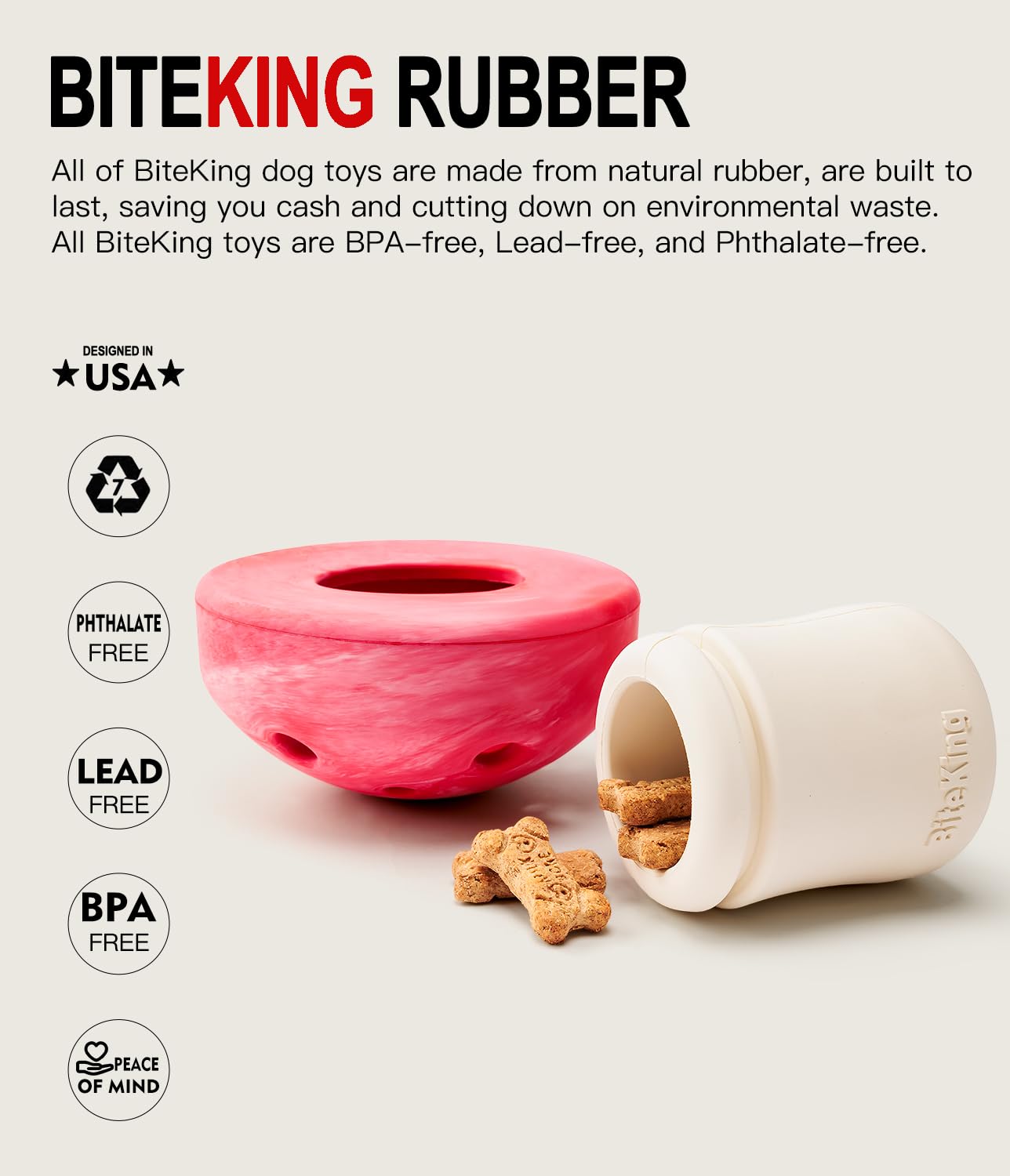 BiteKing Natural Rubber Dog Enrichment Toys for Large Dogs, Slow Feeder to Keep Them Busy - Lifetime Replacement - Durable Treat