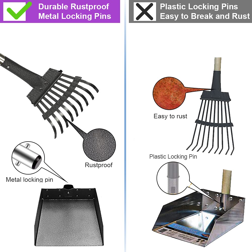 Qimh Upgraded Dog Pooper Scooper Extra Large, Adjustable Long Handle Stainless Metal Pet Poop Tray And Rake Set For Large Medium Small Dogs, Dog Waste Removal Bin Rake, Great For Grass, Street, Gravel