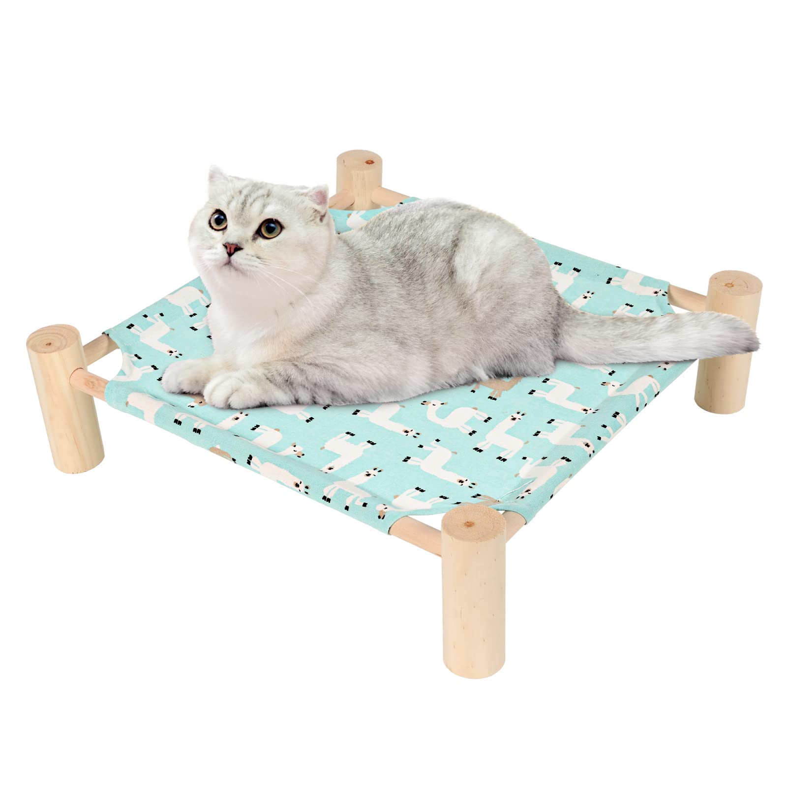 Patas Lague Cat And Dog Hammock Bed For Small Dogs, Brethable Wooden Cat Pet Rabbit Elevated Cooling Outdoor Bed Cots Furniture