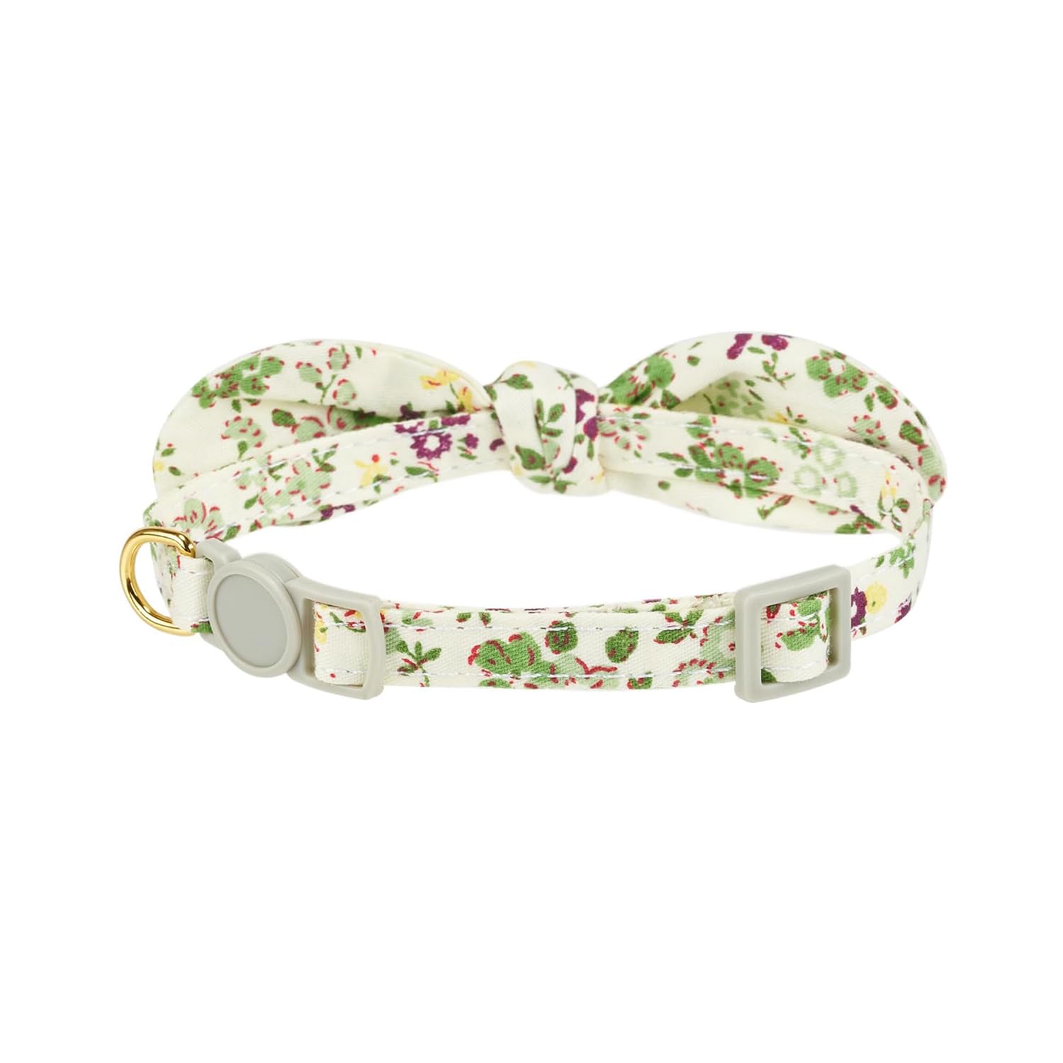 Petiry 2 Pack Cotton Cat Collar, Removable Bowtie, Floral Pattern, Safety Breakaway Clasp, Adjustable For Cats.(Adult Cat, Check