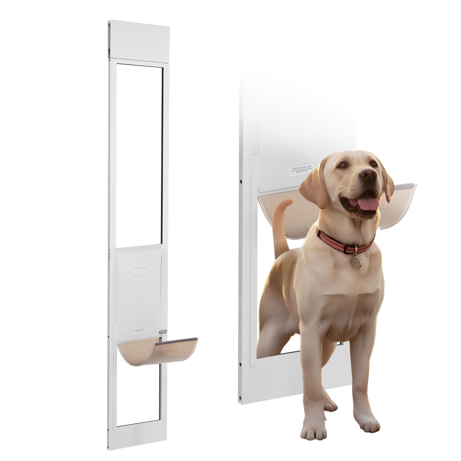 VEVOR Dog Door for Sliding Glass Door, 75 7/8-80 11/16 Adjustable Height Doggy Door for Sliding Doors, Aluminum Frame Tempered G
