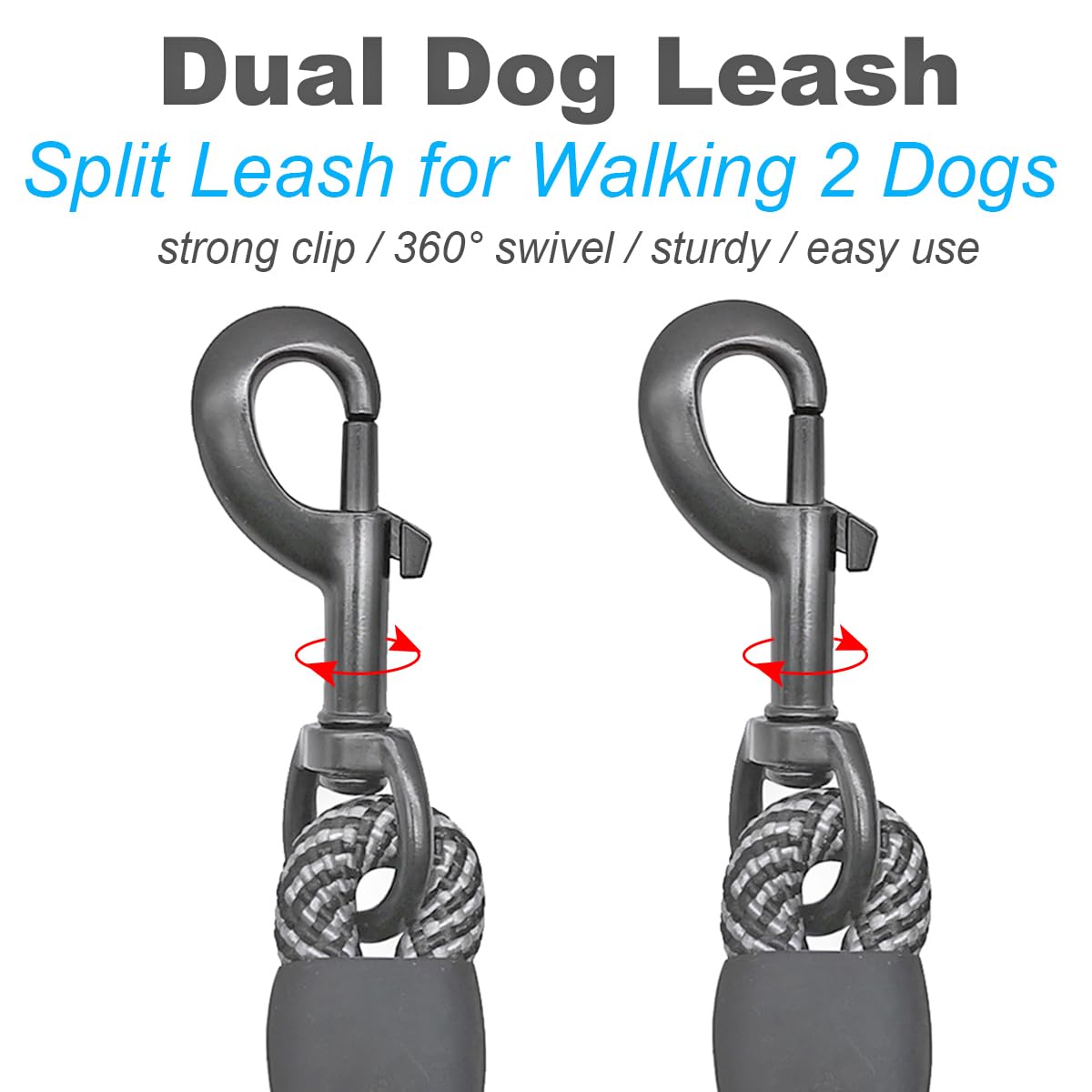 Mycicy Double Dog Leash Coupler, Extension Rope for Two Dogs, No Tangle Dual Dog Lead Splitter for Small Medium Dogs 10-35 lbs (