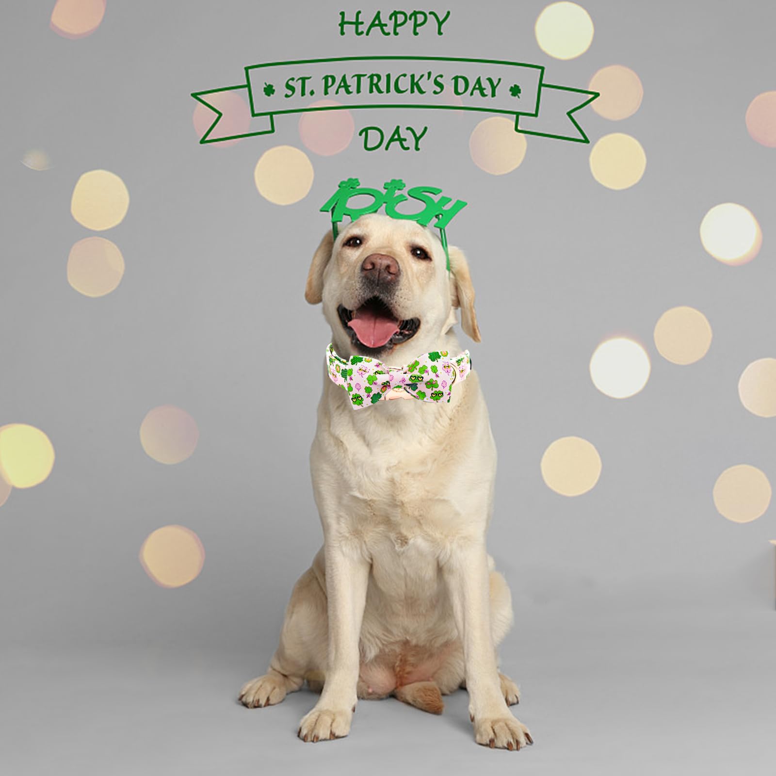 Elegant little tail St Patrick's Dog Collar, Cute Colver Cotton Shamrock Pet Collar Trefoil Soft Puppy Collar Pink Holiday Adjus