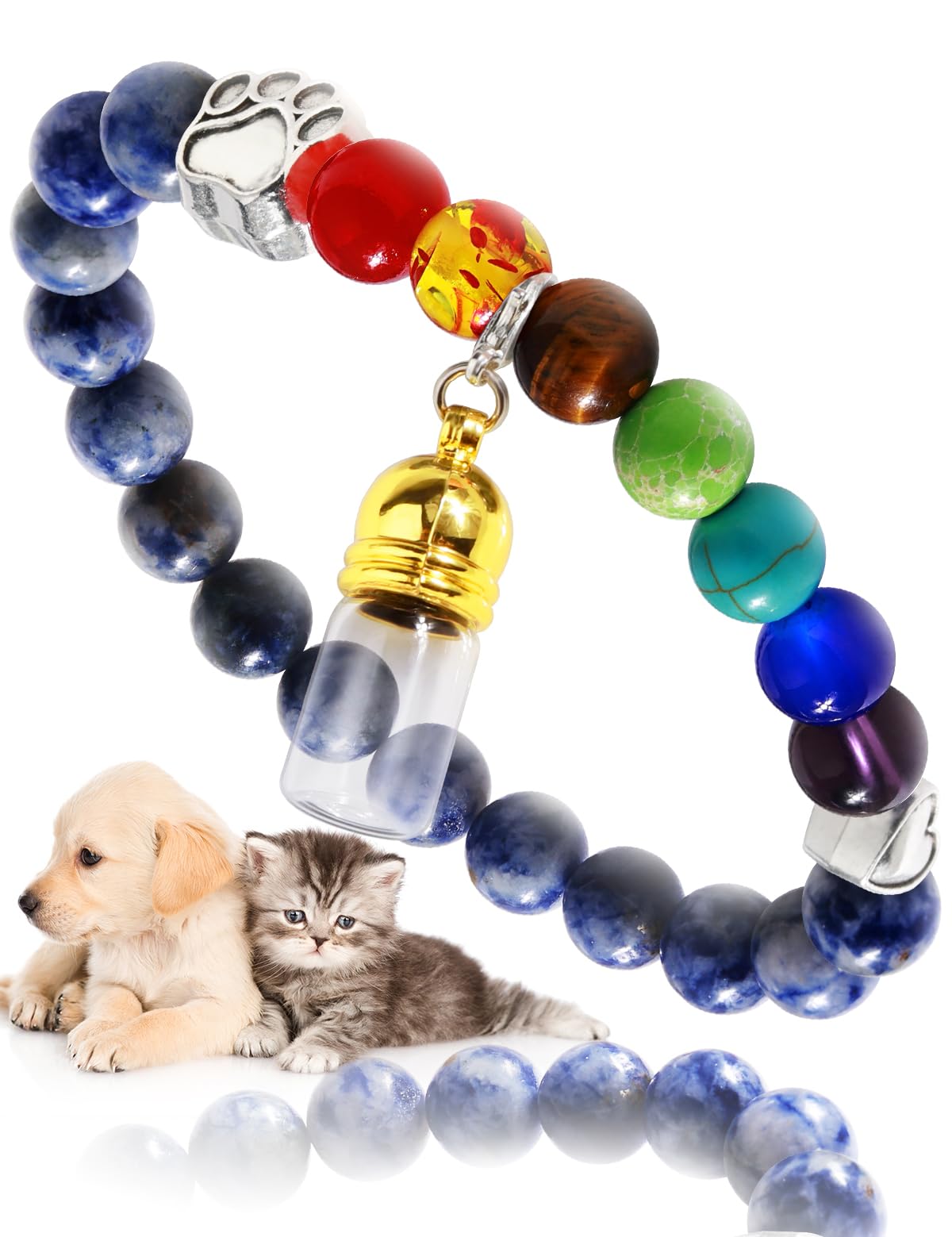 Chunlongfour Pet Memorial Gift For Loss Of Dogs Cat, Rainbow Bridge Glass Jar Bracelet, Cylinder Cat Dog Urn For Pet Ashes Crema