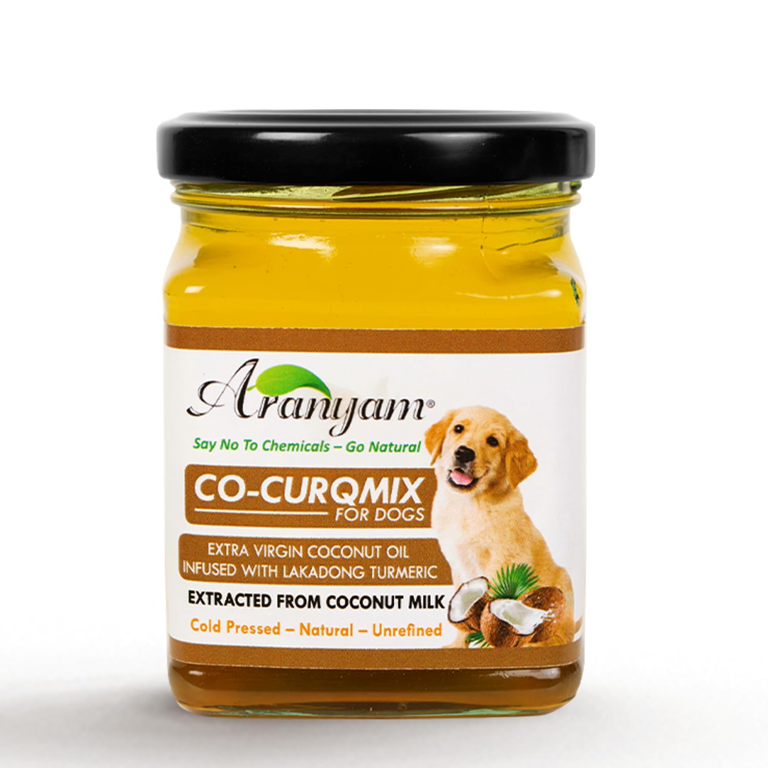 Aranyam CoCurqmix For Dogs  Extra Virgin Cold Pressed Coconut Oil With Lakadong Turmeric  160Ml | Dog Nutritional Supplement 