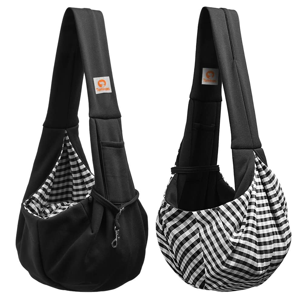 Tomkas Small Dog Sling Carrier - Classic Strap & Classic Pocket - For 3-10 Lbs Pets(Black)