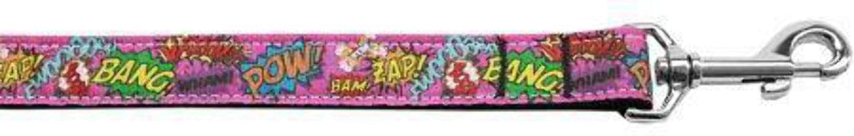 Pet Dog & Cat Nylon Collar or Leash, &quot;Superhero Sound Effects Pink&quot; 5/8&quot; w x 4 ft. leash