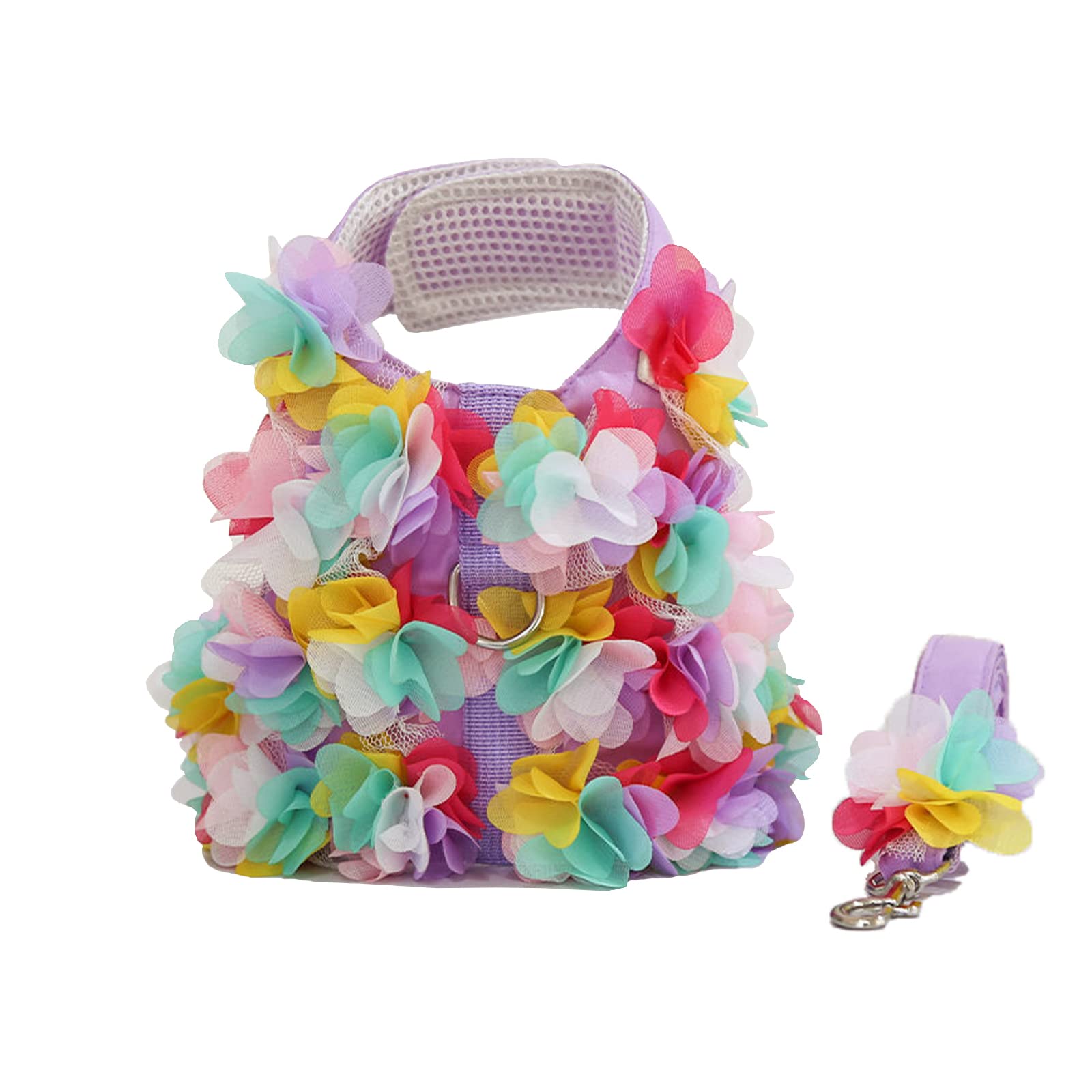 Tengzhi Puppy Dog Harness And Leash Set Purple Lace Floral Dog Vest Harness For Small Dogs Cute Soft Mesh Escape Proof Pet Cat Vest Harness