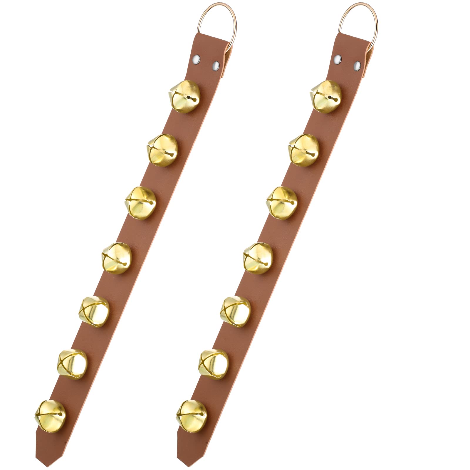 Frienda Hanging Jingle Sleigh Bells 7-Bell Dog Doorbells for Door Knob Faux Leather Belts Go Outside Dog Bells Christmas Decor a